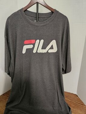 FILA Charcoal Gray Tee with Red and White Logo